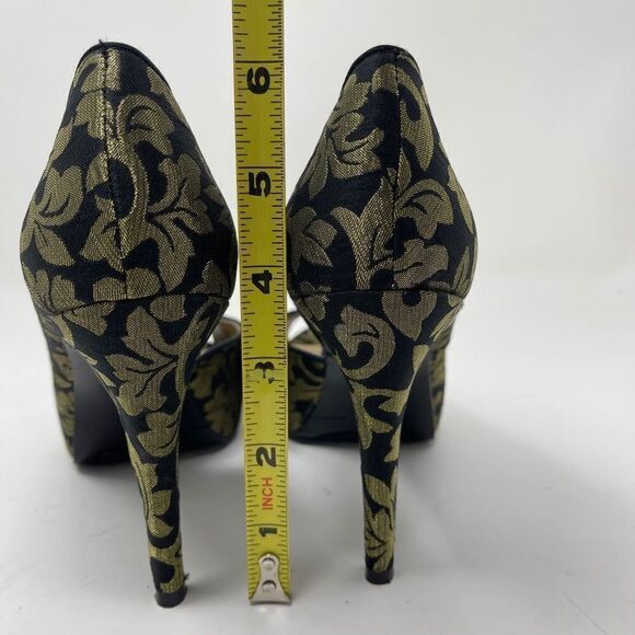 Nine West Women's Celestria D'Orsay Peep Toe Heels Slip On Black Gold Brocade 6M - Picture 7 of 9